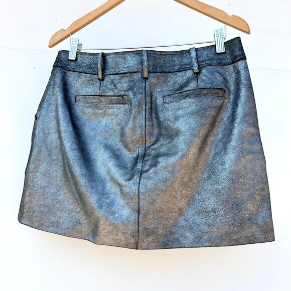 Frame Lambskin Leather Silver Metallic Mini Skirt Size 29 Button Up High-Rise - Picture 5 of 12